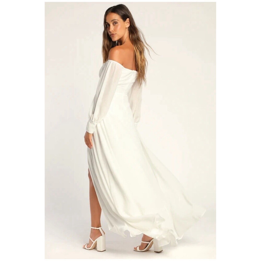 Lulus Feel the Romance White Off-the-Shoulder Maxi Sz large Classic Understated
